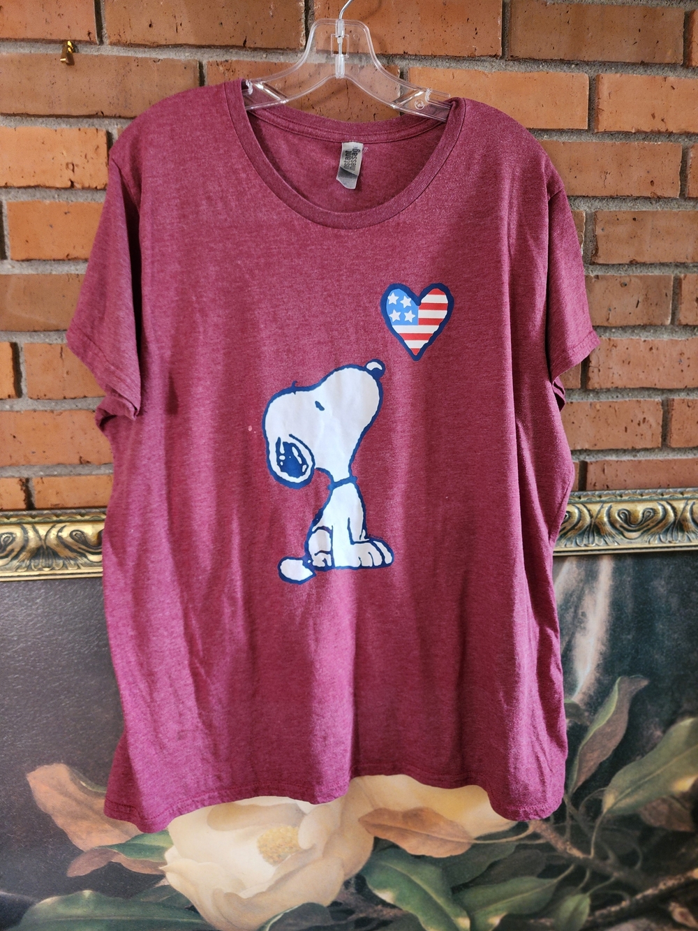 2x Maroon Snoopy Graphic Tee with Patriotic Heart